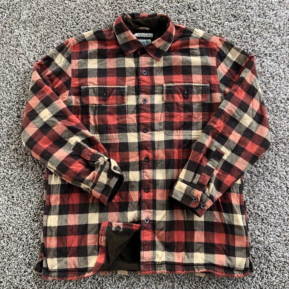 L.L. Bean Sherpa Lined Flannel Shirt Mens Large Reg. Buffalo Check Plaid Pattern